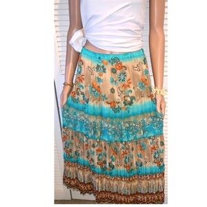 Sharon Young Vintage Boho Turquoise Broom Stick Skirt Medium